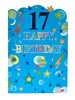 Age 17 Birthday Card - 17th Birthday Blue with Shaped Top Stars & Foil 7.5x5.25"