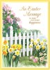 Easter Card - Picket Fence Spring Daffodils Daisies Decorated Eggs Gold Foil 7x5