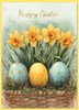 Happy Easter Card - Daffodil Flowers and Painted Eggs with Gold Foil 7x5"
