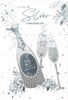 Silver 25th Wedding Anniversary Card - Foiled Champagne Flutes Flowers 7.5x5.25"