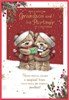 Grandson & Partner Christmas Card - Bears in Santa Hats & Gold Foil 7.5x5.5