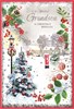 Grandson Christmas Card - Christmas Tree Village Scene and Silver Foil 7.5x5.25"