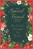 Special Friend Christmas Card - Green Background Flower Border Foil 7.5x5.25"