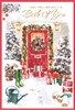 Both of You Christmas Card - Wreath & Garland on Door in Snow Gold Foil 7.5x5.25
