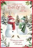 From Both Of Us Christmas Card - Snowman Couple with Robins & Red Foil 7.5x5.25"