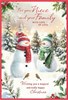 Niece & Family Christmas Card - Snowman Couple with Robins & Red Foil 7.5x5.25"