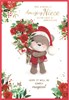 Niece Christmas Card - Bear with Red Rose Bouquet and Gold Foil 7.5x5.25"