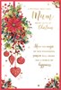 Mum Christmas Card - Red Flowers Berries Baubles with Gold Foil 7.5x5.5"