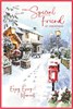 Special Friend Christmas Card - Post Box Outside Pub in Snow with Red Foil 9x6"
