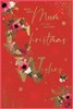 Mum Christmas Card - Red with Pink White Flowers and Gold Foil 9x6"