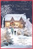 Son & Partner Christmas Card - Snowy House at Night with Silver Foil 9x6"