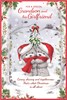 Grandson & Girlfriend Christmas Card - Santa Bears with Mistletoe Red Foil 9x6"