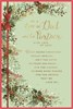 Dad & Partner Christmas Card - Holly Leaves Red Ribbon with Gold Foil Verse 9x6"