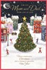 Mum & Dad Christmas Card - Xmas Tree in Snowy Village Gold Foil 9x6"