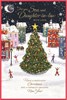 Son & Daughter-in-Law Christmas Card - Xmas Tree in Snowy Village Gold Foil 9x6"