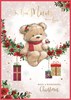 Mum Christmas Card - Bear with Robin Sat on Rose Garland & Gold Foil 9.75x7"
