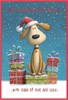 From The Dog Christmas Card - Dog in Santa Hat with Gifts and Red Foil 7.5x5.5"