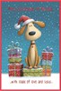 To The Dog Christmas Card - Dog in Santa Hat with Gifts and Red Foil 7.5x5.5"