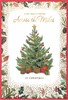 Across The Miles Christmas Card - Xmas Tree Holly Border Gold Foil 7.5x5.25"