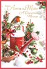 Across the Miles Christmas Card - Robin on Watering Can in Snow & Foil 7.5x5.25"