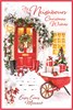 Neighbours Christmas Card - Red Door & Wheelbarrow in Snow Red Foil 9x6"
