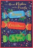 Nephew & Family Christmas Card - Blue Red Green Crackers with Gold Foil 7.5x5.25
