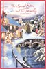 Son & Family Christmas Card - River Village Scene with Red Foil and Twine 9x6''