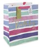 Large Birthday Gift Bag - Pink Lilac White Stripe Silver Foil & Tag 13x10.5"