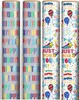 12m Happy Birthday Gift Wrapping Paper - 4 x 3m Roll's - Silver and White Unisex