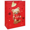 Extra Large Valentine's Day Gift Bag with Tag - Bear with Red Heart Gold Foil