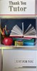 Thank You Tutor Card - Open Book with Pencils Apple and Silver Foil 9x4.75"