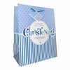 Large Christening Boy Gift Bag - Blue White Stripes and Spots 3d Letters 13x10"