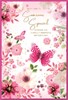 Someone Special Mother's Day Card - Pink Flowers Butterflies with Gold Foil 9x6"