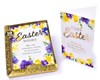 Pack of 10 Happy Easter Cards 2 Designs - Purple Yellow Spring Flowers Gold Foil