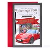 Father's Day Card - Red Sports Car with Black Ribbon and Gold Foil 9x6"