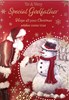 Godfather Christmas Card - Traditional Santa and Snowman Gold Foil 7.5x5.25"