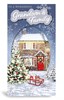 Grandson & Family Christmas Card - Decorated House Xmas Tree in Snow & Foil 9x4