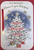 Niece & Partner Christmas Card - Xmas Tree in Snow Red Ribbon & Silver Foil 9x6"