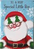 Special Little Boy Christmas Card - Santa in Xmas Tree Glasses Red Foil 7.5x5.25
