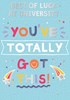 Good Luck at University Card - Green Multicolour Writing Stars & Foil 7.75x5.25"