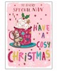 Nan Christmas Card - Pink with 3d Attached Bear Red Mug and Foil 7.5x5.25"