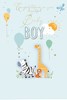 Birth Of Baby Boy Greetings Card - Animals With Balloons & Gold Foil  7.75x5.25"
