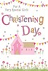Girl's Christening Day Card - Pink Church Bunting Flowers Silver Foil 7.75x5.25"