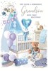 Birth of New Baby Grandson Card - Blue White Nursery with Silver Foil 7.75x5.25"