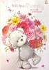 Mummy Birthday Card - Bear Bunch of Flowers Butterflies & Silver Foil 7.75x5.25"