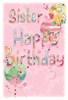 Sister Birthday Card - Floral Balloons with Butterfly and Gold Foil 7.75x5.25"