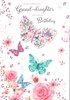 Granddaughter Birthday Card - Butterflies and Flowers with Gold Foil 7.75x5.25"