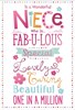 Niece Birthday Card - Pink Blue Orange Text Flowers Spots Pink Foil 7.75x5.25"