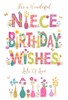 Niece Birthday Card - Pink Yellow Text Flowers Butterflies Gold Foil 7.75x5.25"