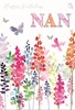 Nan Birthday Card - Pink Lilac Orange Flowers Butterfly Silver Foil  7.75x5.25"